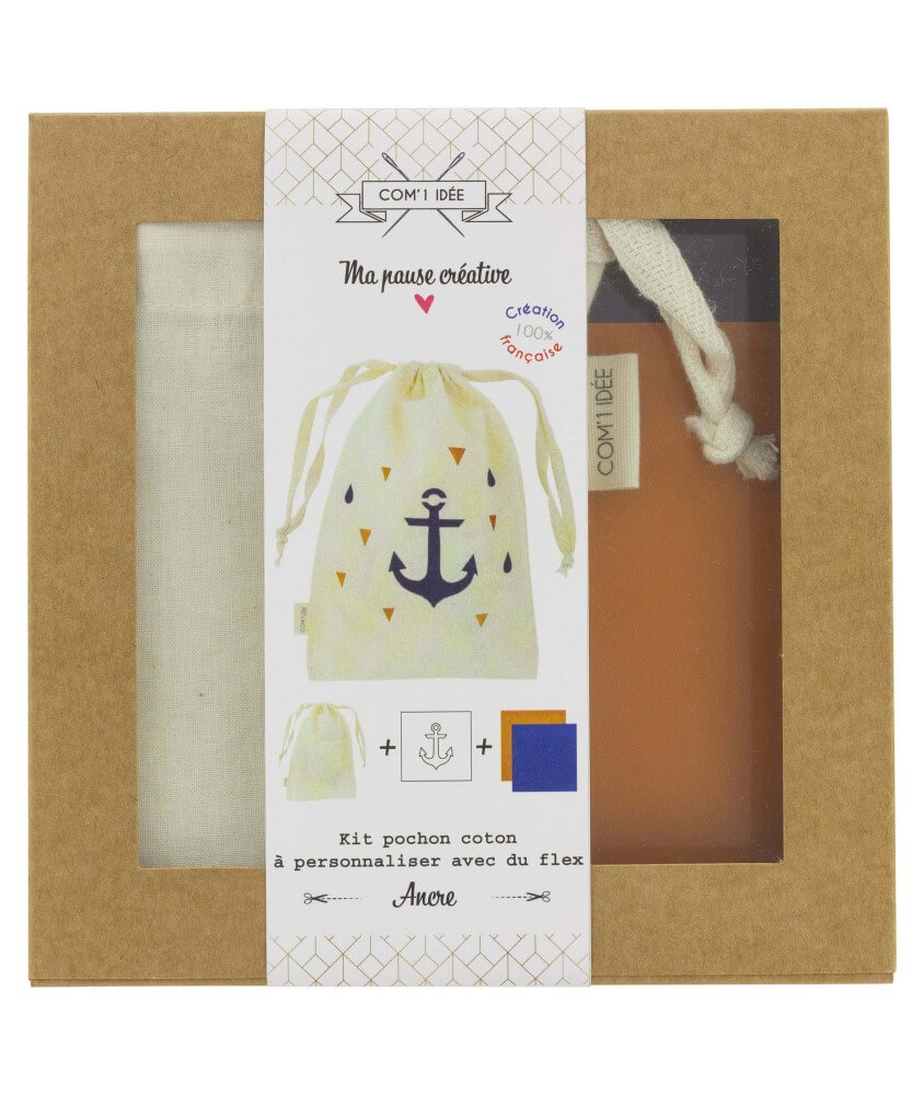 Kit sac customise ton pochon coeur / chats / ancre - Bleu (Ancre Bleu)