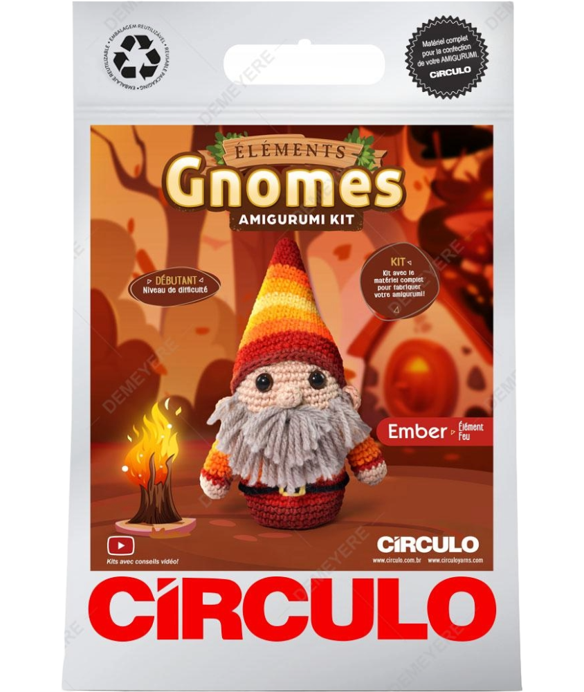 Kit Amigurumi Círculo – Gnome Élément “Feu” : un kit débutant complet