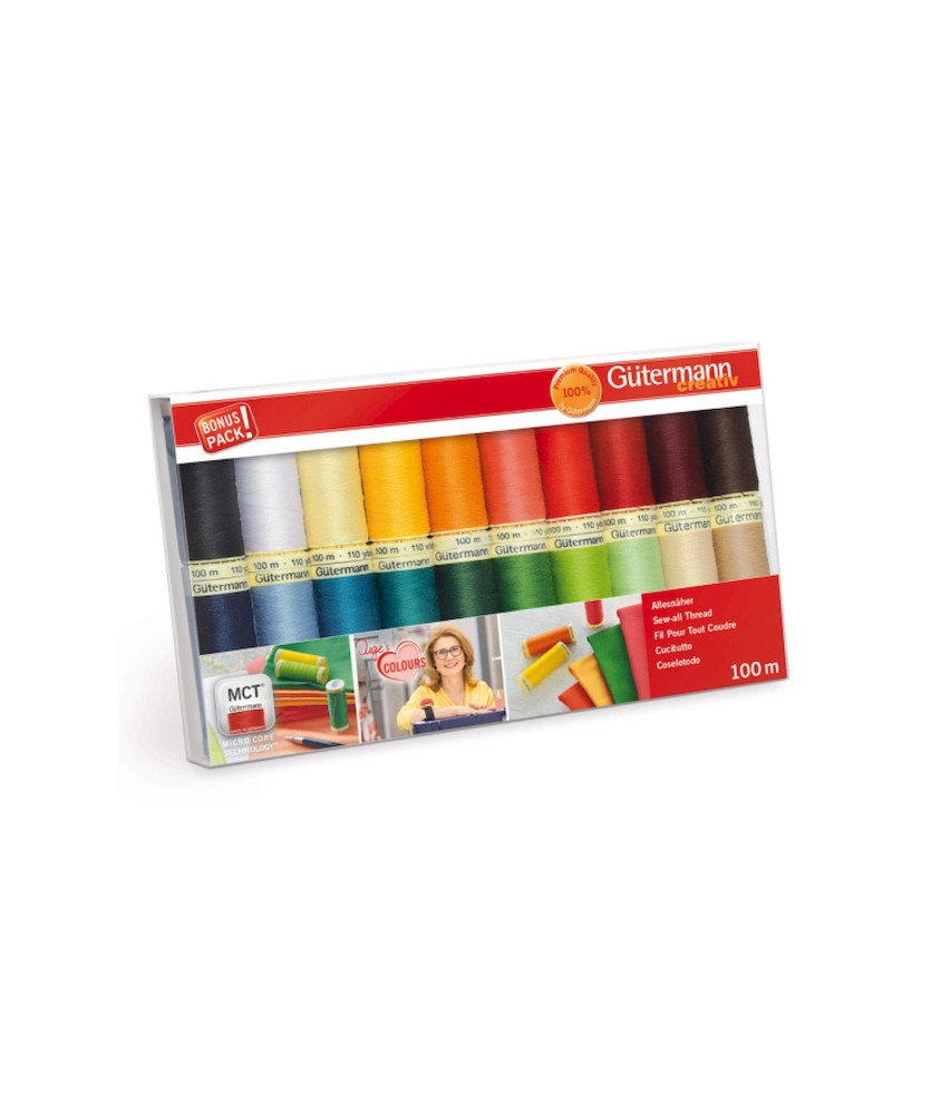 Coffret de 20 bobines de Fil à coudre 100m - Gutermann : l’incontournable pour tous vos projets couture Coffret de 20 bobines de Fil à coudre 100m - Gutermann : l’incontournable pour tous vos projets couture