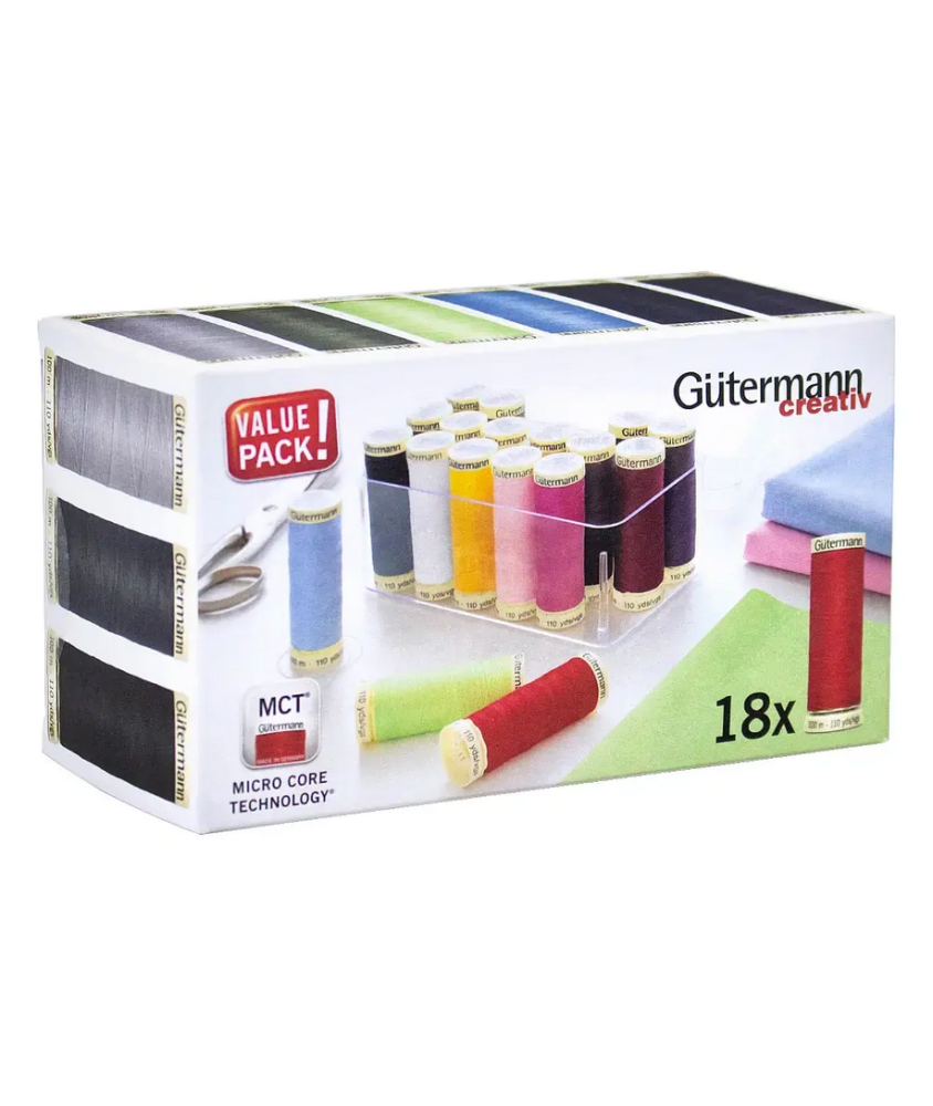 Coffret de 18 bobines de Fil à coudre 100m dans une boîte transparente - Gutermann Coffret de 18 bobines de Fil à coudre 100m dans une boîte transparente - Gutermann