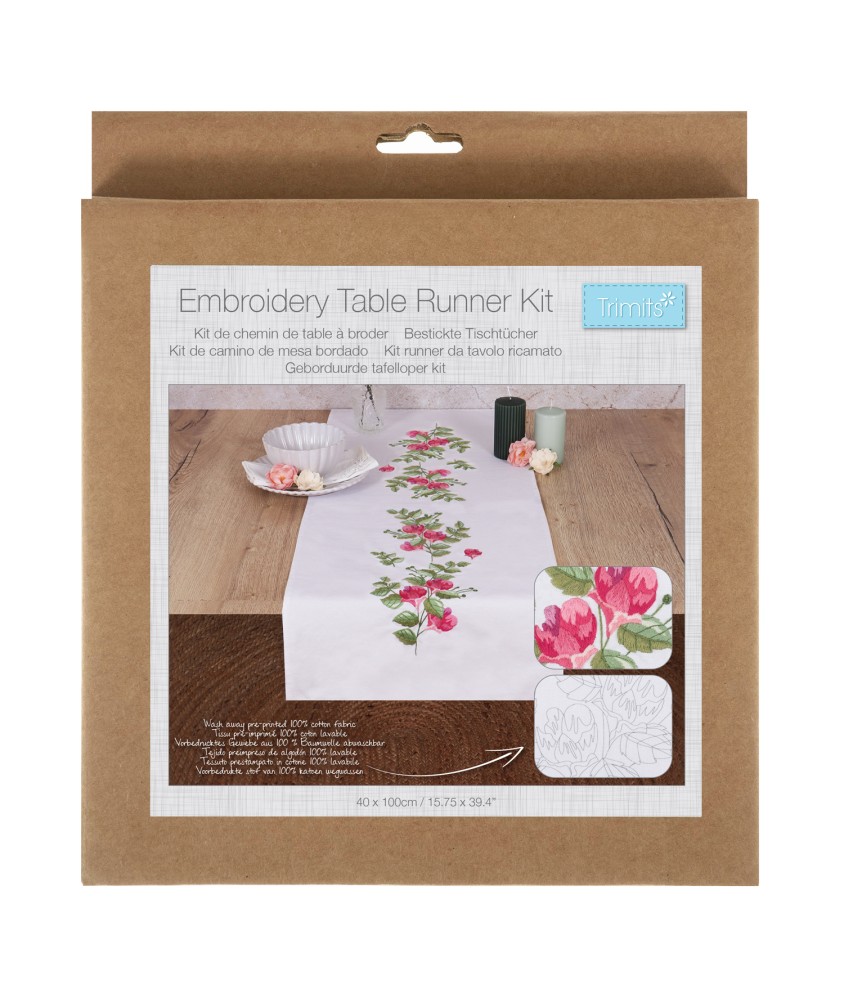 Kit de chemin de table à broder - Baies florales - 40 x 100 cm - Trimits