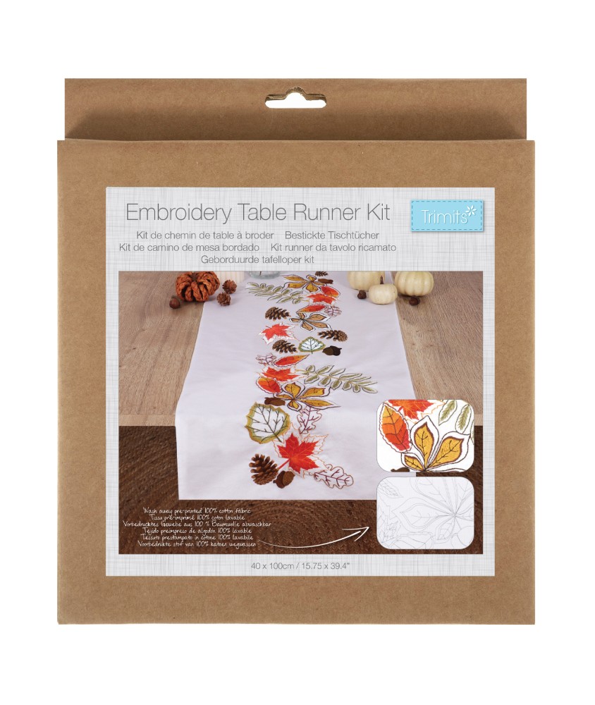 Kit de chemin de table à broder - Feuilles d'automne - 40 x 100 cm - Trimits