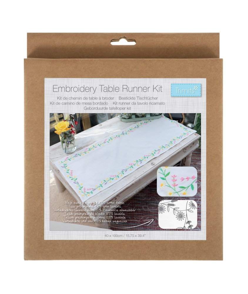 Kit de chemin de table à broder - Chaine de Marguerite - 40 x 100 cm - Trimits