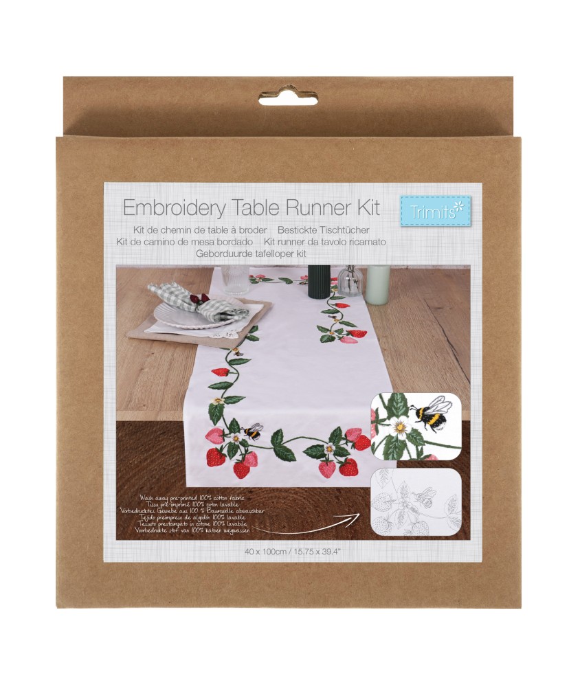 Kit de chemin de table à broder - Fraises - 40 x 100 cm - Trimits