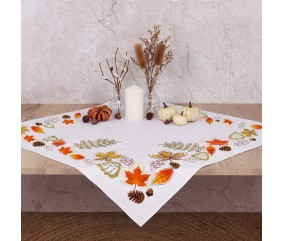 Kit de nappe à broder - Feuilles d'automne - 80 x 80 cm - Trimits