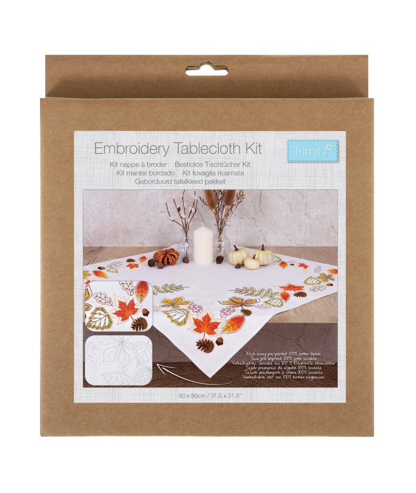 Kit de nappe à broder - Feuilles d'automne - 80 x 80 cm - Trimits