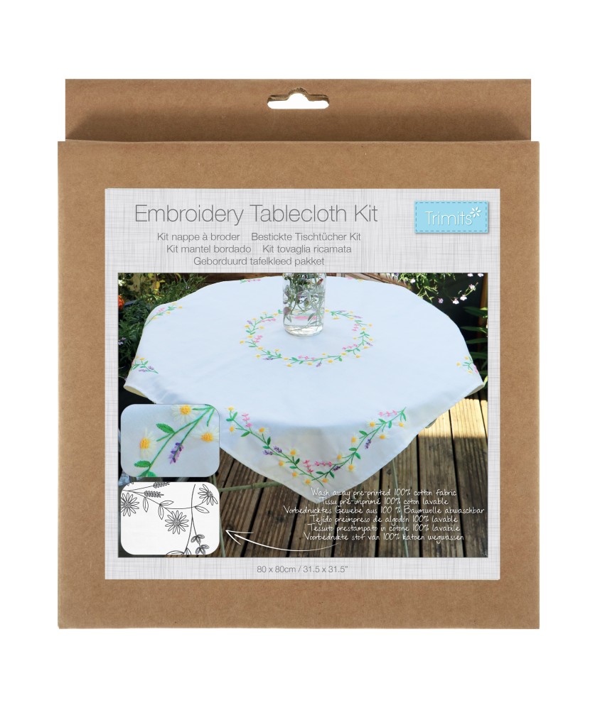 Kit de nappe à broder - Chaine de Marguerites - 80 x 80 cm - Trimits