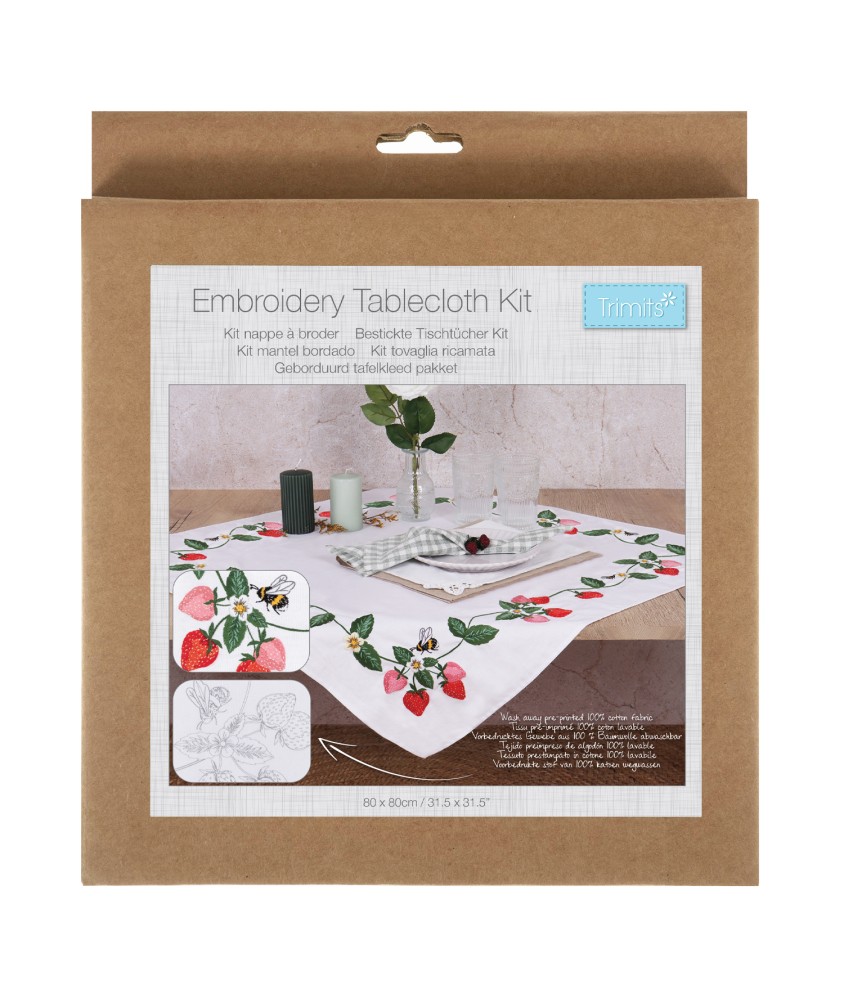 Kit de nappe à broder - Fraises - 80 x 80 cm - Trimits Kit de nappe à broder - Fraises - 80 x 80 cm - Trimits