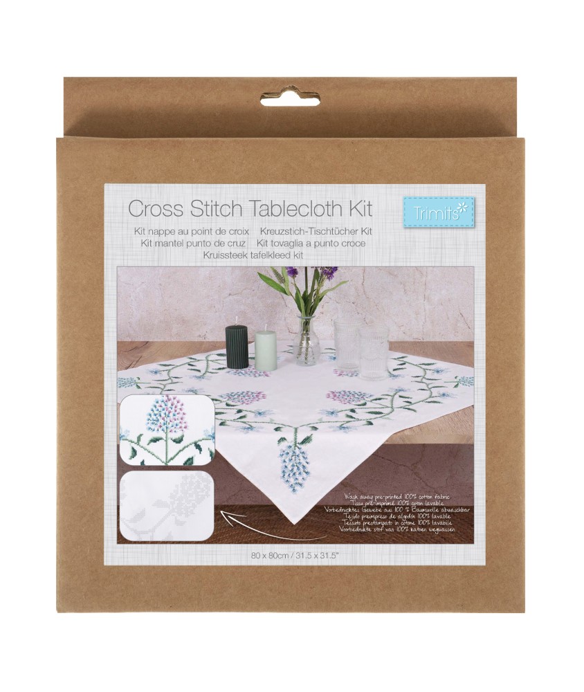 Kit de nappe au point de croix - Hortensia - 80 x 80 cm - Trimits Kit de nappe au point de croix - Hortensia - 80 x 80 cm - Trimits