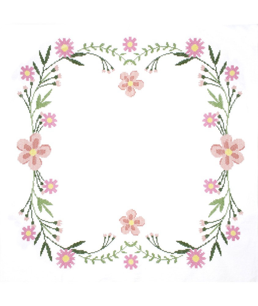 Kit de nappe au point de croix - Fleurs de Marguerite - 80 x 80 cm - Trimits Kit de nappe au point de croix - Fleurs de Marguerite - 80 x 80 cm - Trimits