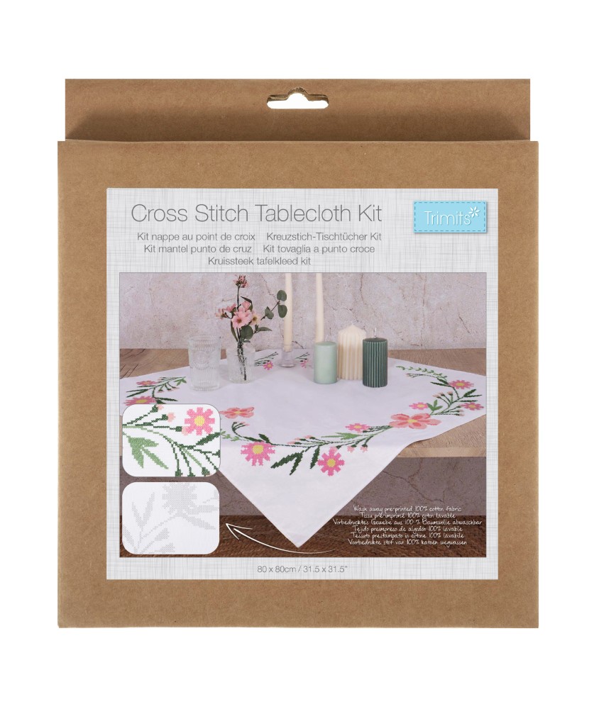 Kit de nappe au point de croix - Fleurs de Marguerite - 80 x 80 cm - Trimits Kit de nappe au point de croix - Fleurs de Marguerite - 80 x 80 cm - Trimits