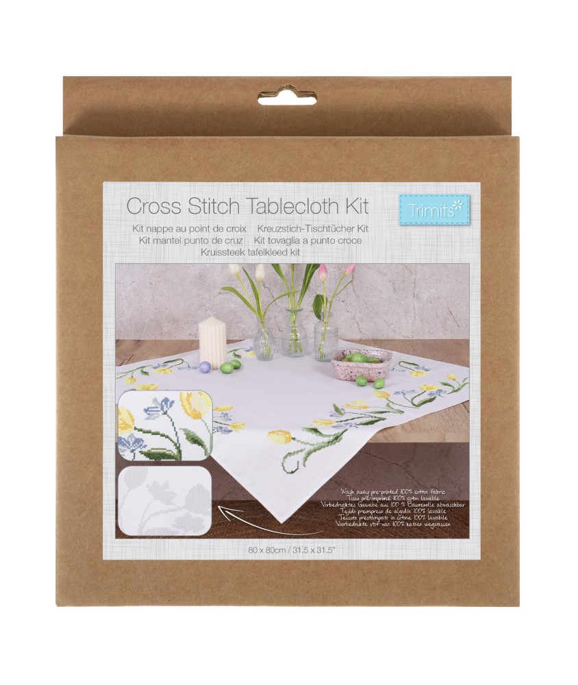 Kit de nappe au point de croix - Tulipes - 80 x 80 cm - Trimits Kit de nappe au point de croix - Tulipes - 80 x 80 cm - Trimits