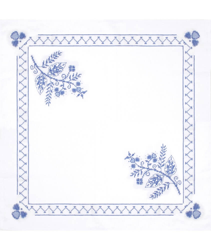 Kit de nappe au point de croix - Floral bleu - 80 x 80 cm - Trimits
