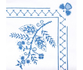 Kit de nappe au point de croix - Floral bleu - 80 x 80 cm - Trimits