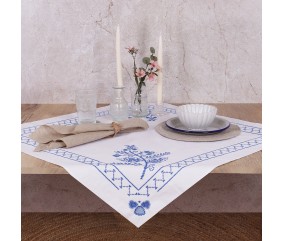 Kit de nappe au point de croix - Floral bleu - 80 x 80 cm - Trimits