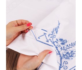 Kit de nappe au point de croix - Floral bleu - 80 x 80 cm - Trimits