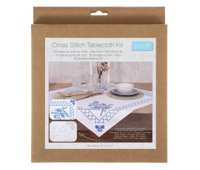 Kit de nappe au point de croix - Floral bleu - 80 x 80 cm - Trimits