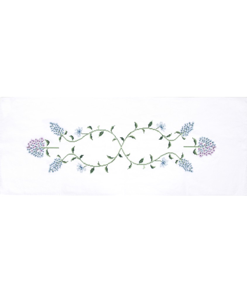 Kit de chemin de table au point de croix - Hortensia - 40 x 100 cm - Trimits Kit de chemin de table au point de croix - Hortensia - 40 x 100 cm - Trimits