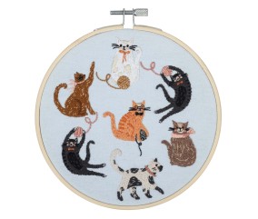 Kit de Broderie Chats avec cercle en bois de 15 cm – Trimits