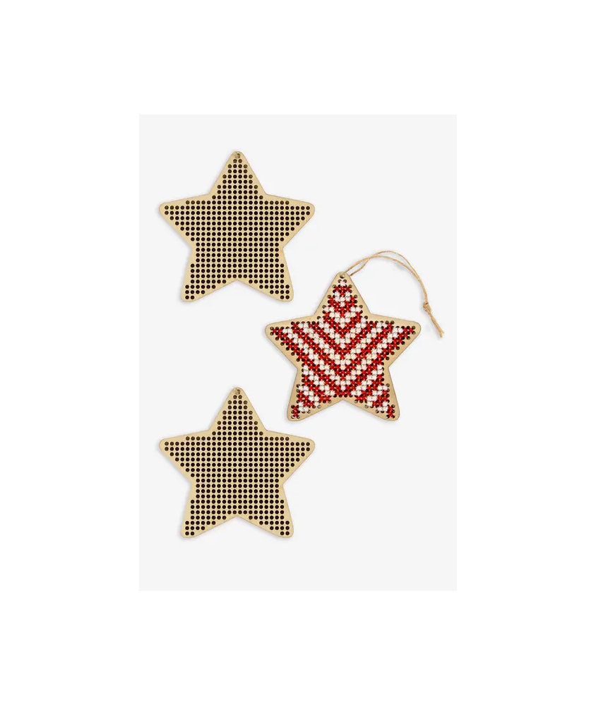 Lot de 3 étoiles en bois perforées à broder - DMC