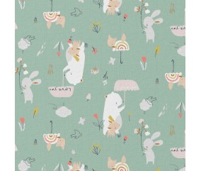 Tissu coton enfant lapins et oursons