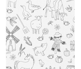 Tissu enfant coton farmer à colorier