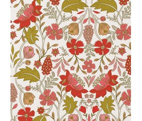 Tissu coton feuilles rouges et vertes