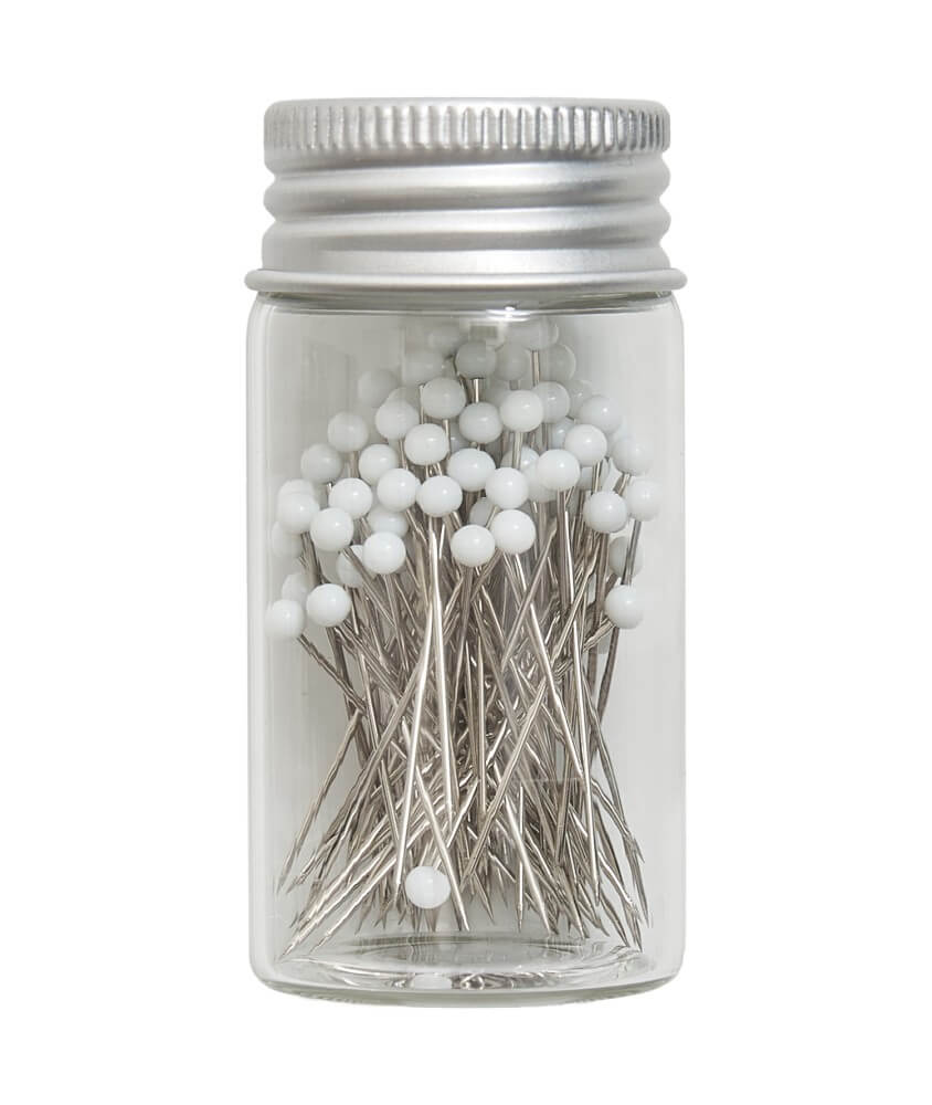 Tube en verre de 95 épingles à tête de verre - Collection fleurs bleues - Hobby Gift