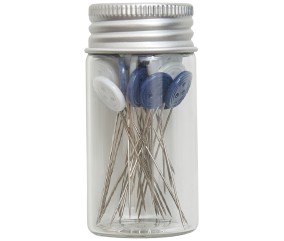 Tube en verre de 30 épingles à tête plastique - Collection fleurs bleues - Hobby Gift