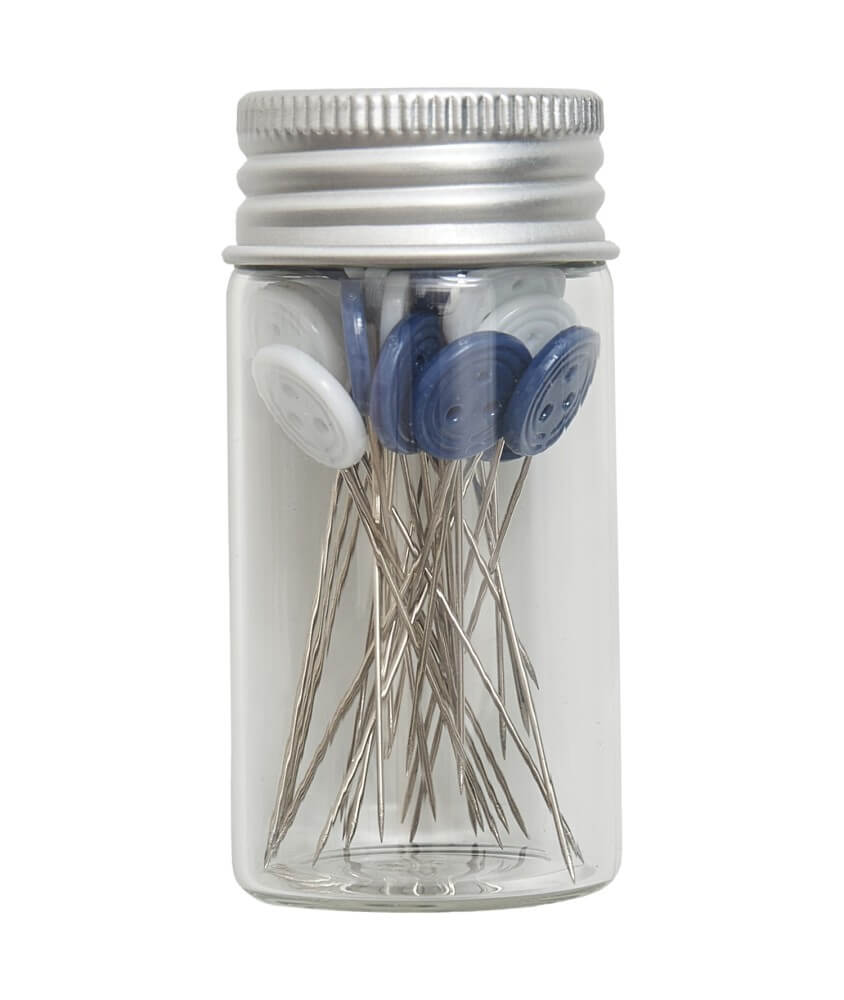 Tube en verre de 30 épingles à tête plastique - Collection fleurs bleues - Hobby Gift