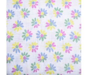 Tissu coton double gaze fleurs style marguerites