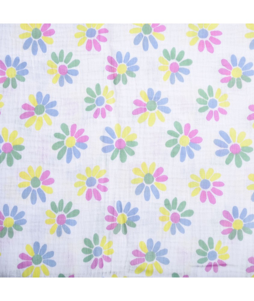Tissu coton double gaze fleurs style marguerites