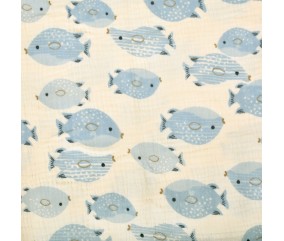 Tissu coton double gaze poissons