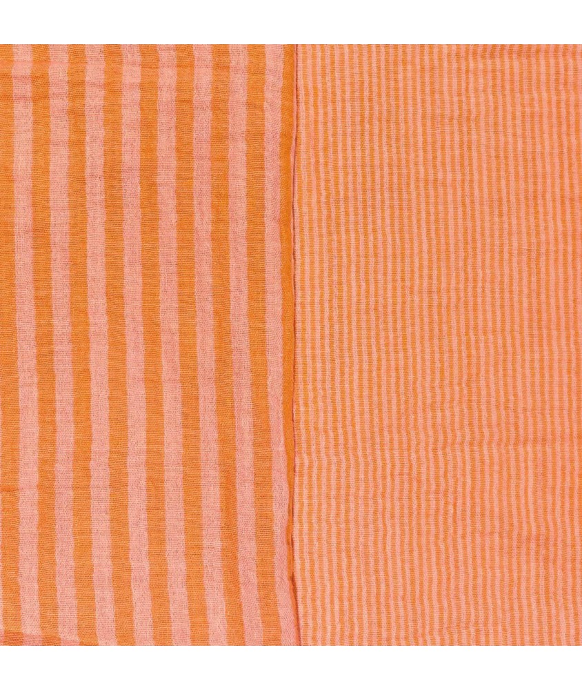 Tissu double gaze rayure réversible uni