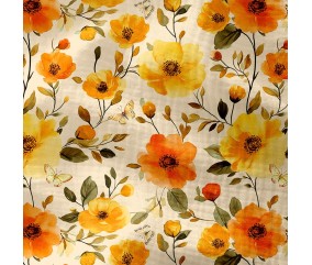 Tissu coton double gaze impression numérique coquelicots