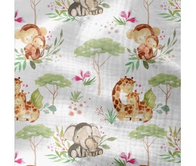 Tissu coton enfant double gaze impression numérique éléphants girafes