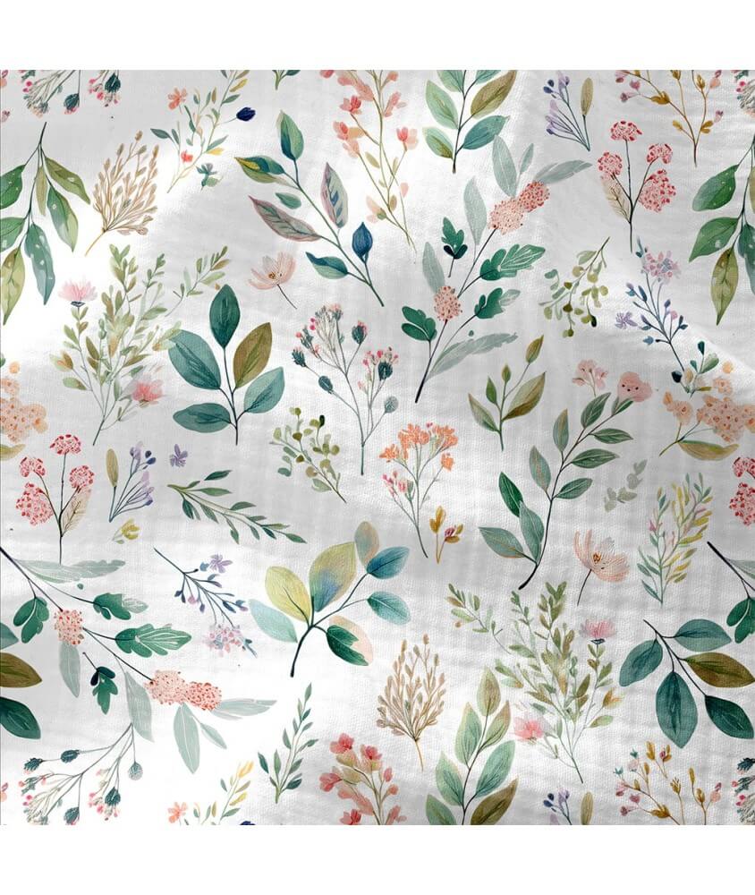Tissu coton double gaze impression numérique florale estivale