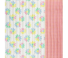 Tissu coton matelassé fleurs pastel et vichy rose