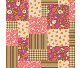 Tissu coton patchwork imprimé fleurs et orange