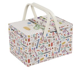 Boite à couture double couvercle - Broderie - 21 x 30.5 x 19.5 cm - Hobby Gift