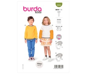 Patron Burda Kids n°9254 – Sweatshirt Enfant Garçon Fille Tailles 104-146