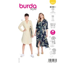 Patron Burda n°5819 : Robe portefeuille midi élégante à ceinture nouée