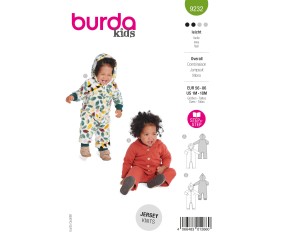 Patron Burda Bébé n°9232 : Grenouillère intégrale à capuche manches longues