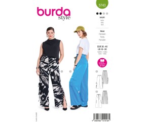 Patron Burda n°5743 : Pantalon large fluide à cordons latéraux et cargo