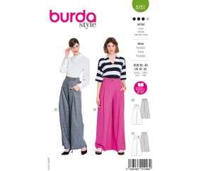 Patron Burda n°5751 : Pantalon palazzo taille haute à pinces jambes larges