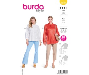 Patron Burda n°5839 : Chemisier col officier manches bouffantes grandes tailles