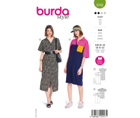 Patron Burda n°5742 : Robe chemise midi ceinturée à patte de boutonnage