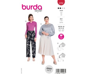 Patron Burda n°5752 : T-shirt jersey multi-variantes manches courtes ou longues