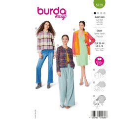 Patron Burda n°5729 : Blazer easy 3 variantes — Carreaux, Tweed, Sport transparent