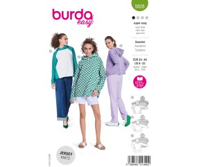 Patron Burda n°5828 : Sweatshirt col rond et Hoodie à capuche cocooning
